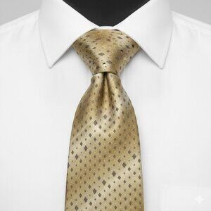 Van Heusen Silk Tie Geometric Gold Formal Dress Diamonds